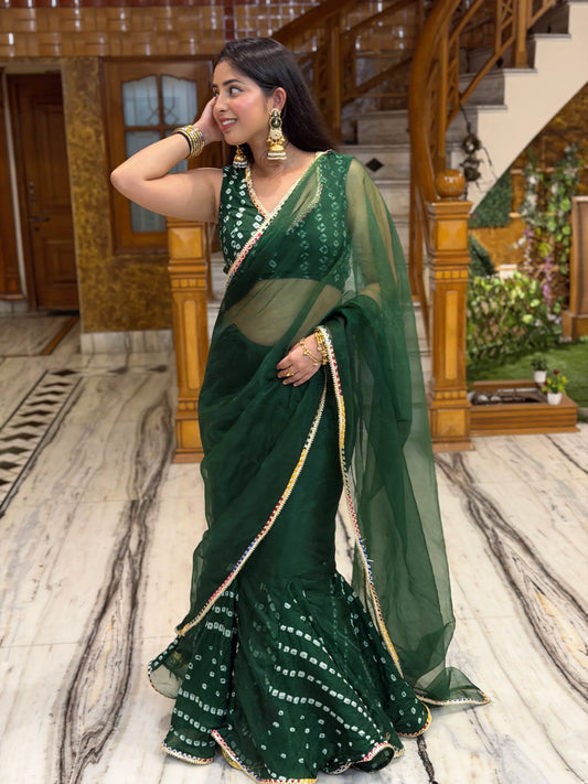 Emerald Bandhani Saree